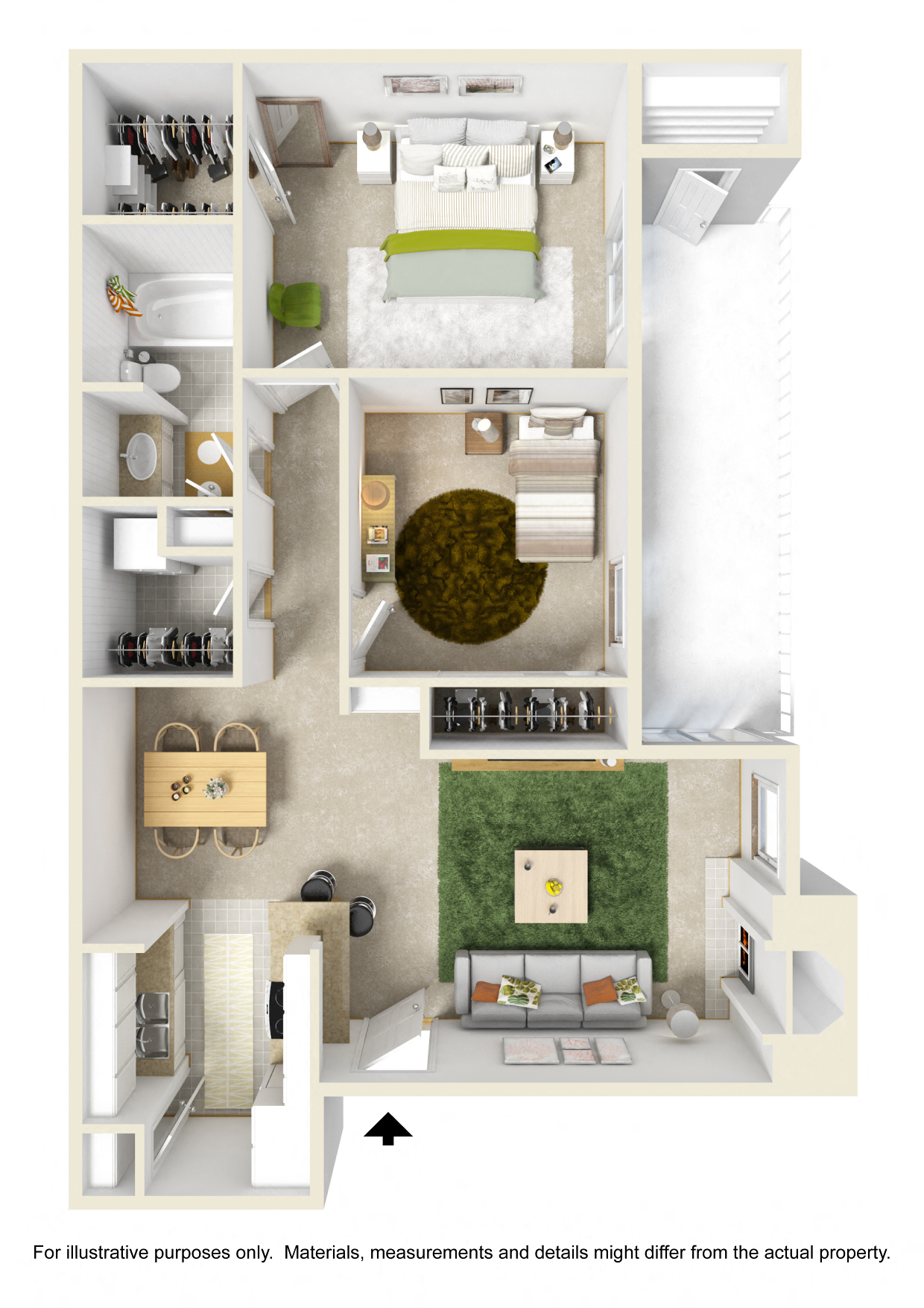 Floor plan for 2 beds, 1 bath, 800 sqft